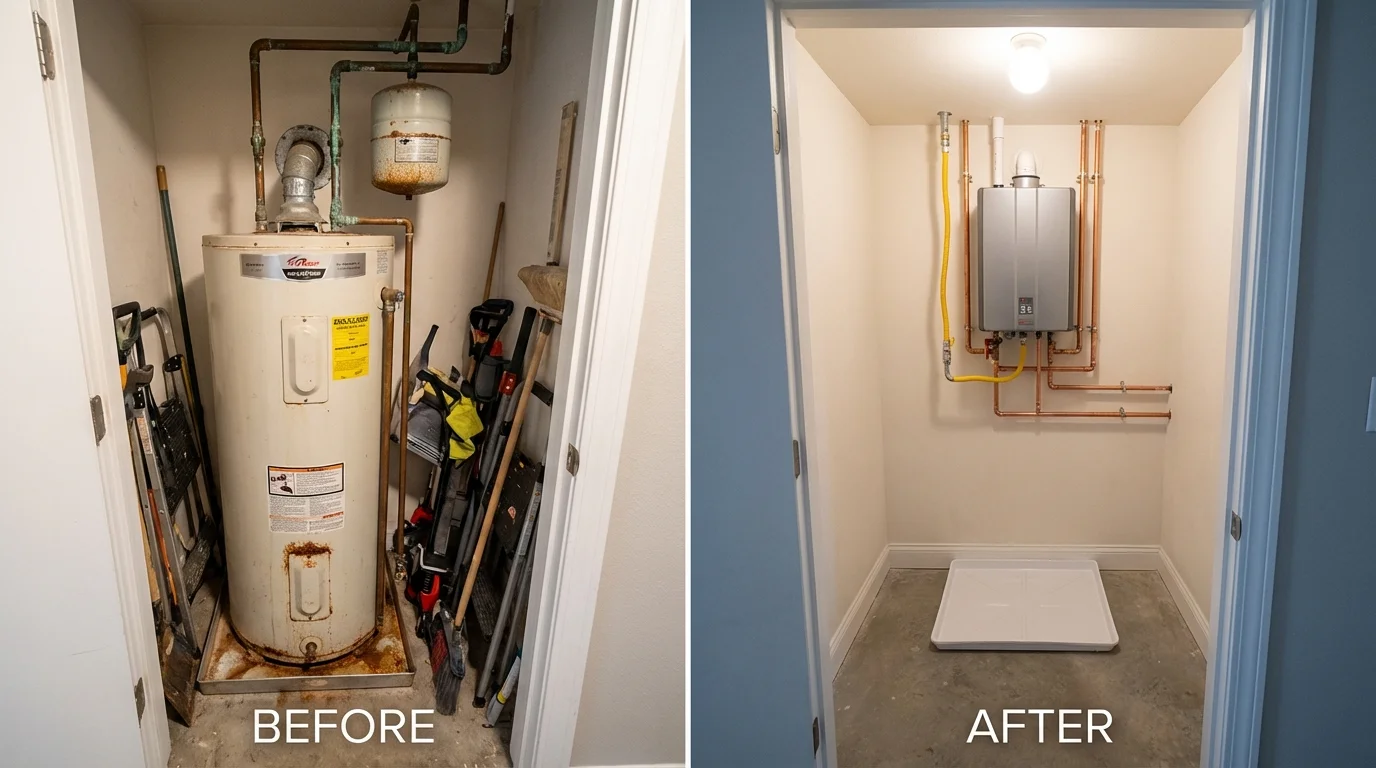 Tank water heater versus wall-mounted tankless unit comparison for Wadsworth, OH homeowners