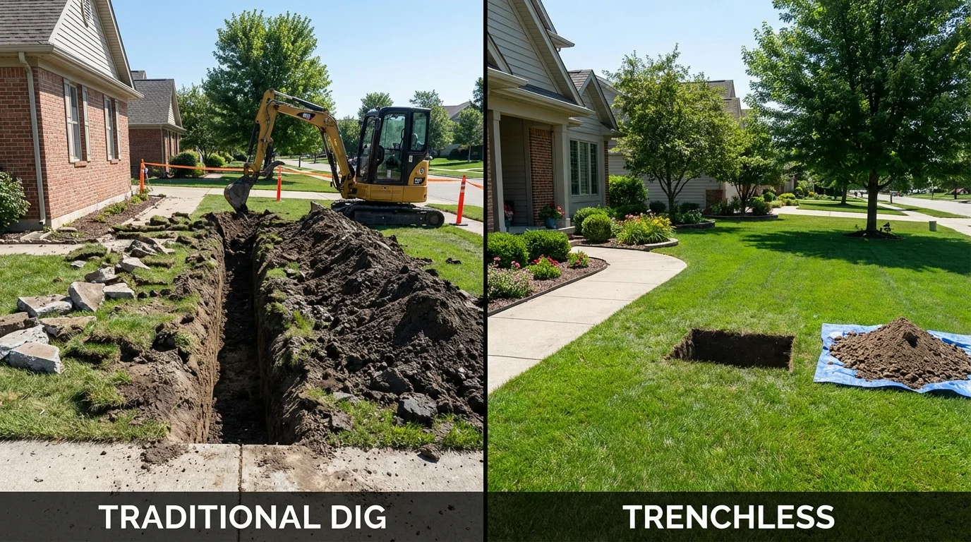 Trenchless sewer repair with minimal yard damage versus traditional excavation in Wadsworth, OH